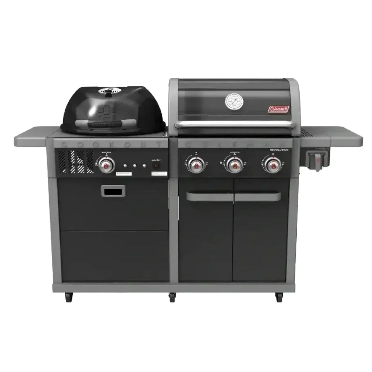 Outdoor grill with kettle charcoal burner