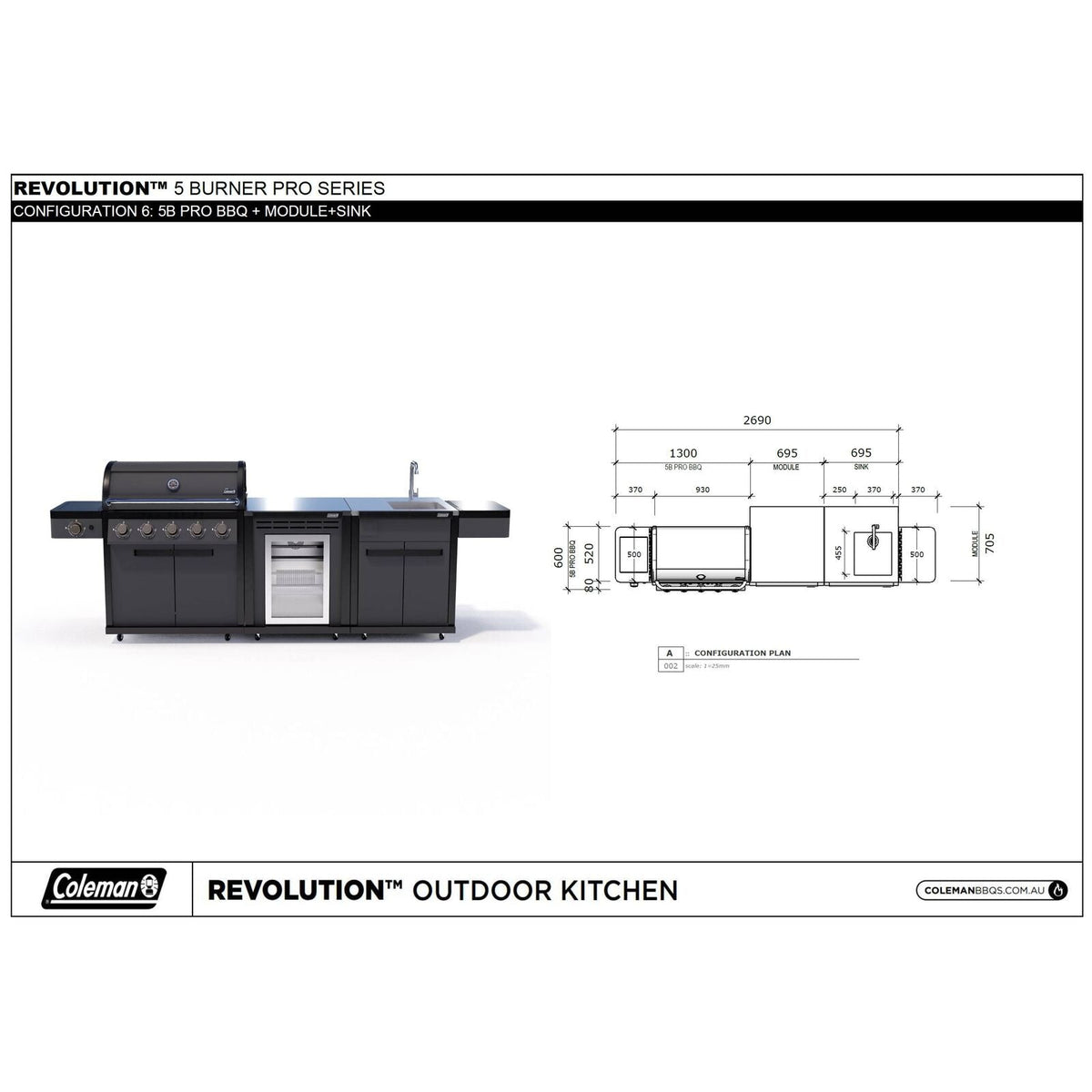 Coleman Pro Series 5 Burner Kitchen with Fridge and Sink Module - Matt Black — image 9