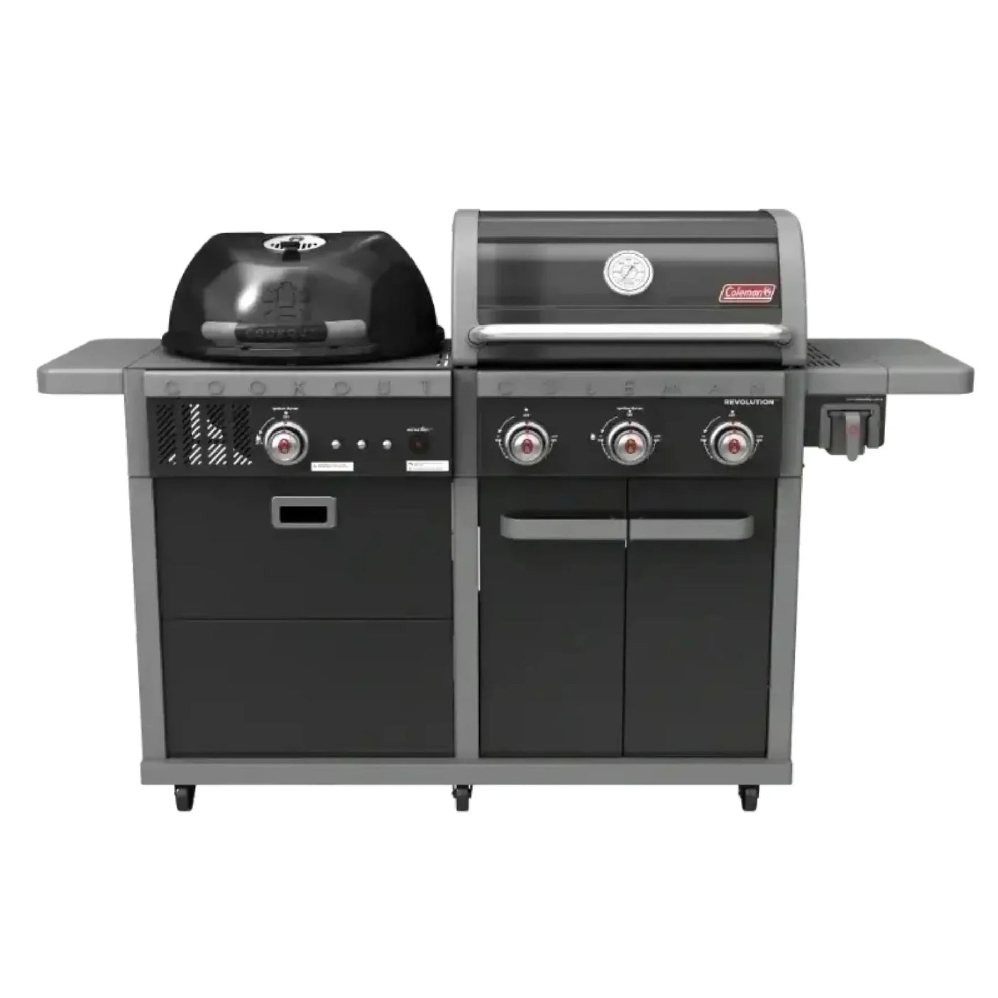Outdoor grill with kettle charcoal burner