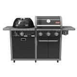 Outdoor grill with kettle charcoal burner