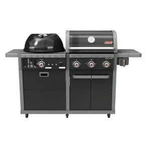 Outdoor grill with kettle charcoal burner