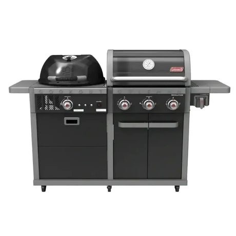 Outdoor grill with kettle charcoal burner