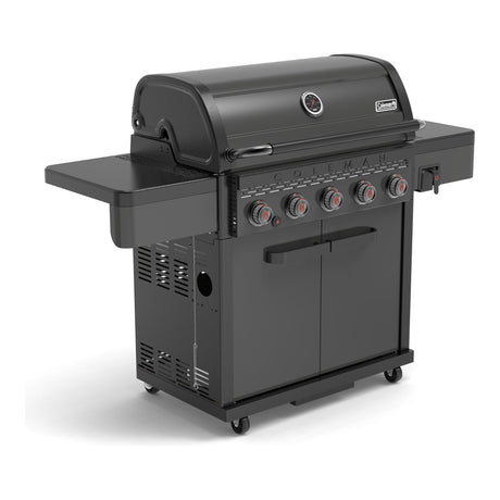 Coleman Revolution 5-Burner Gas BBQ in Matt Black, left side view