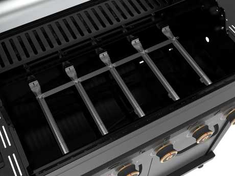 Five 304 stainless steel burners in the Coleman Revolution 5-Burner Gas BBQ