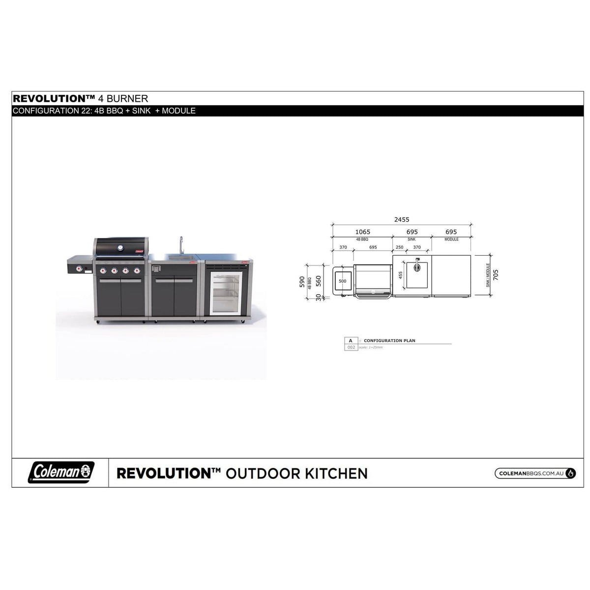 Coleman Revolution 4 Burner Kitchen with Sink and Fridge Module - Matt Black — image 6