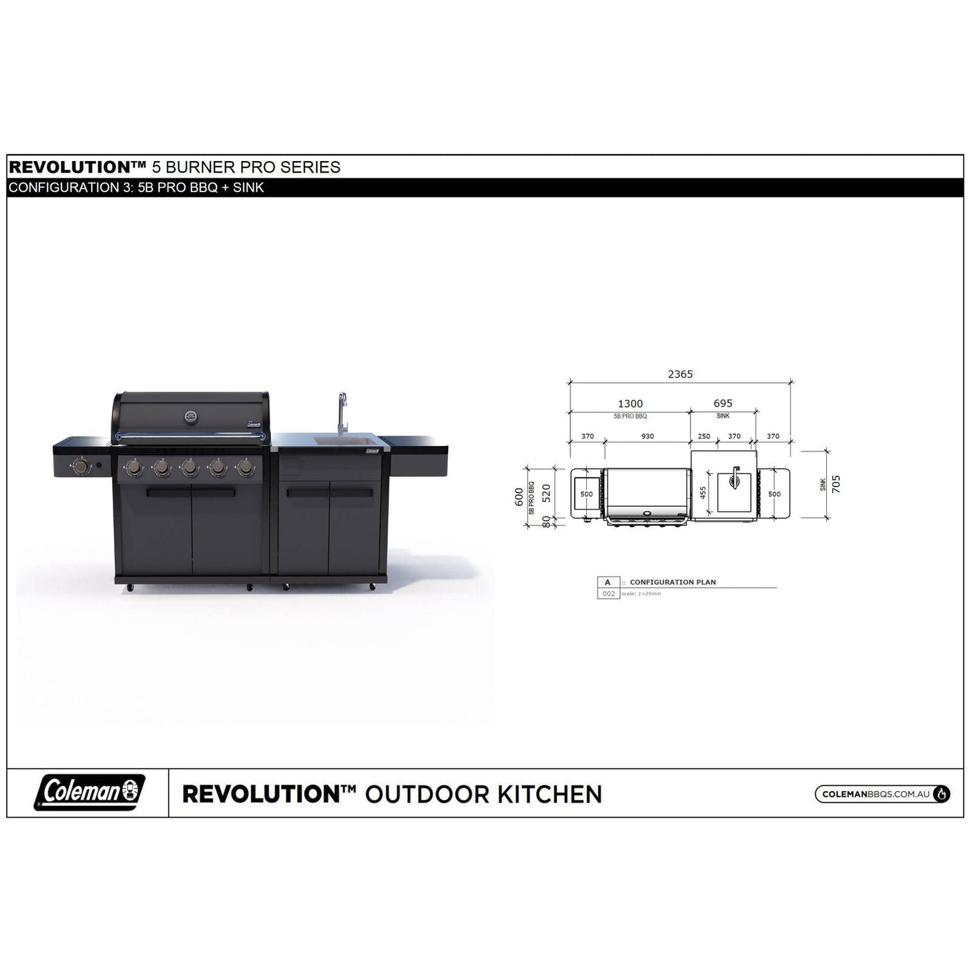 Coleman Pro Series 5 Burner Kitchen with Sink Module - Matt Black — image 8