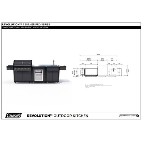 Coleman Pro Series 5 Burner Kitchen with Fridge and Sink Module - Matt Black — image 9