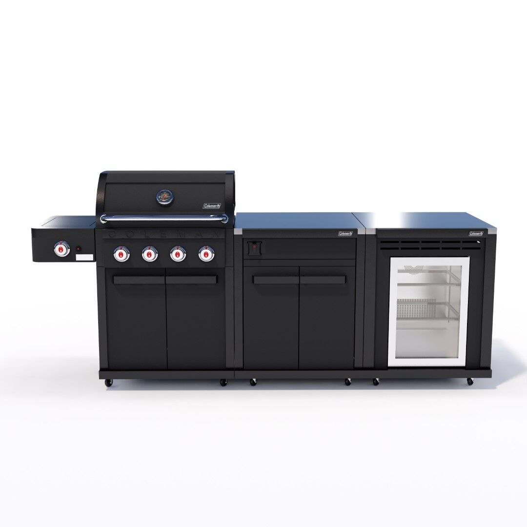 Coleman Revolution 4 Burner Kitchen with Storage (No Drawer) and Fridge Modules - Matt Black — image 1